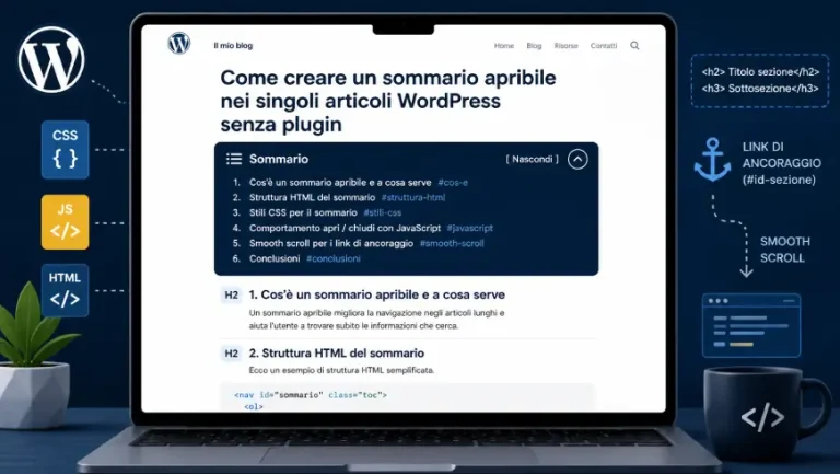 Come creare un sommario apribile nei singoli articoli WordPress senza plugin