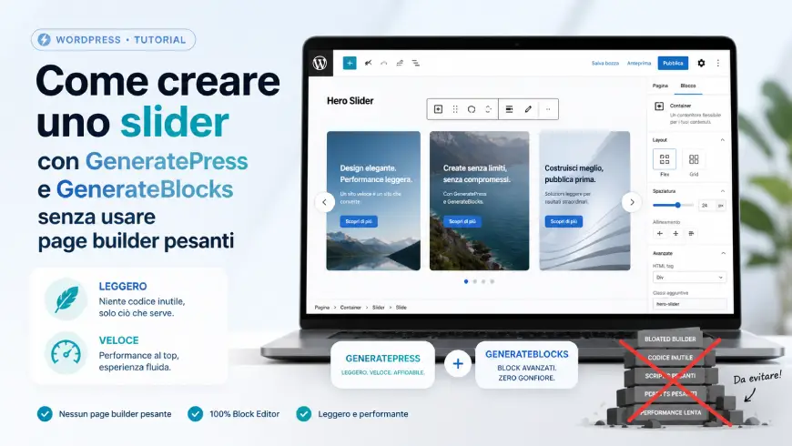 Come creare uno slider con GeneratePress e GenerateBlocks senza usare page builder pesanti