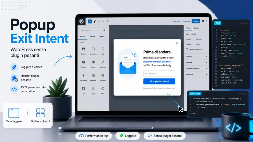 Popup exit intent in WordPress come crearne uno con GeneratePress e GenerateBlocks senza plugin pesanti
